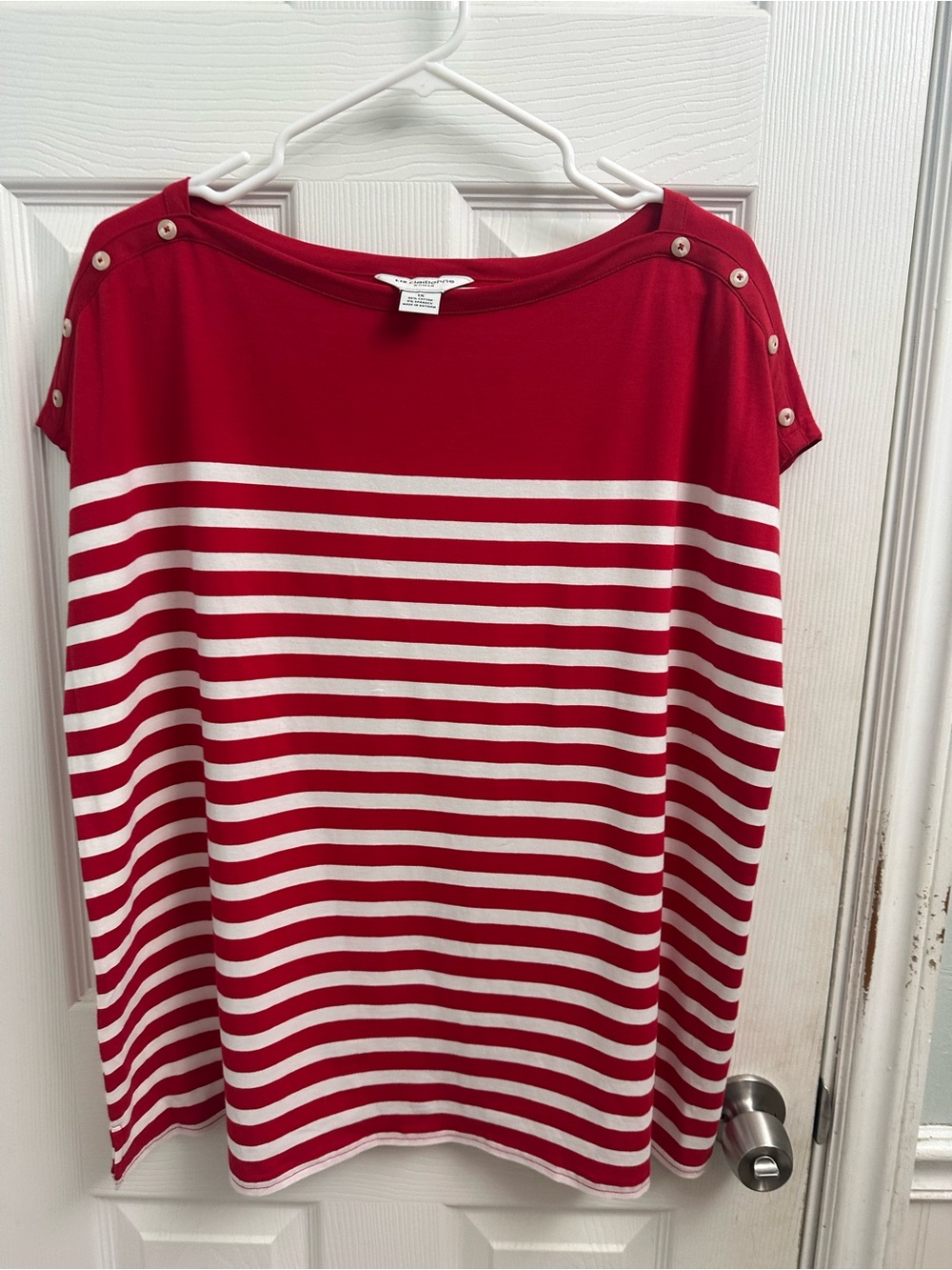 Liz Claiborne Red & White Striped Button-Shoulder Top
